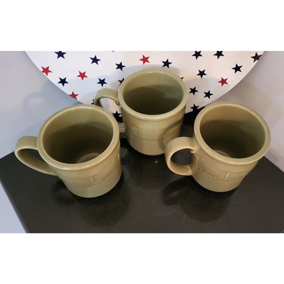 3 Longaberger Woven Traditions Pottery Heritage Sage Green Coffee Mugs - Picture 7 of 8
